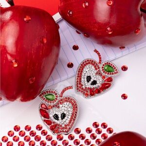 Sparkling Apple Earrings with Red and Green Accents